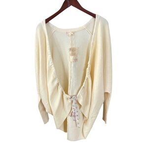 Hem & Thread Oversized Ribbon Tie Boho Cream Cardigan Size M/L NWT Cottagecore